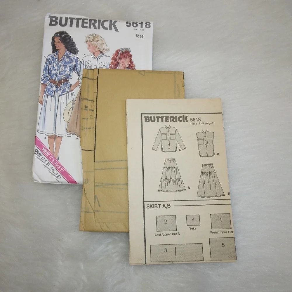 BUTTERICK 5618 Sz 12-14 Girls' loose fitting top and skirt with yoke